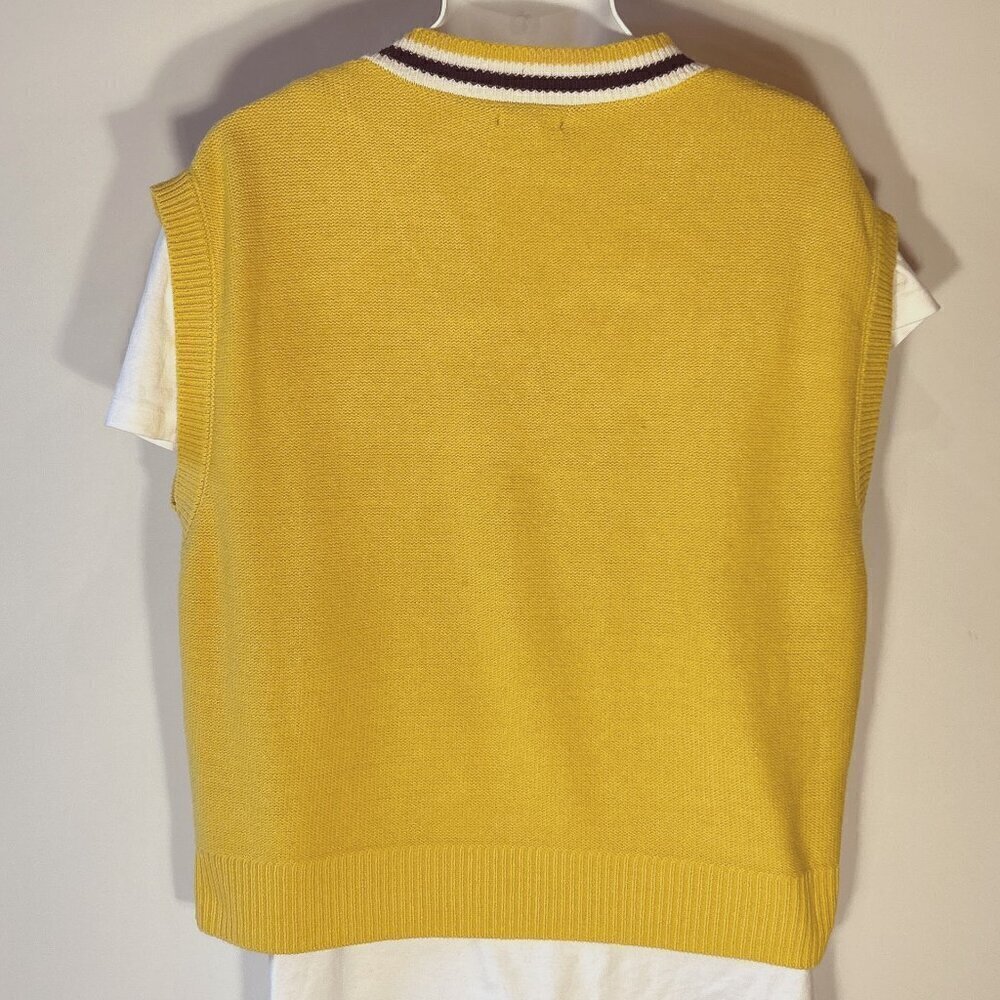 Wild Fable SZ M Yellow sleeveless V-neck cable knit vest Preppy, Classic Tennis - Picture 4 of 6